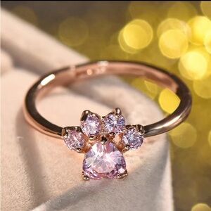 Paw Print 🐾 Pink Zircon and 18K Gold Plated over Copper Ring Size OS